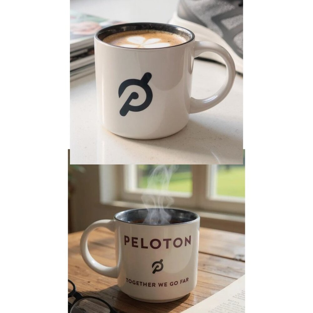 Peloton Coffee Mug 15oz Ceramic Cycling Logo Together We Go Far Cup Slogan NWOT